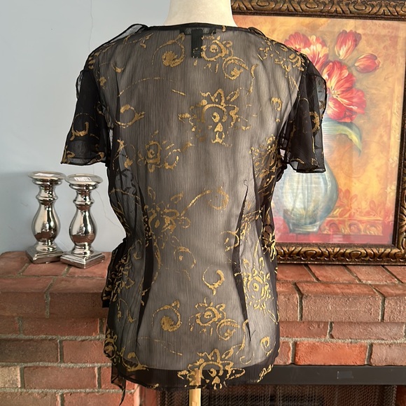 Lauren Ralph Lauren Black/Gold Sheer Wrap Women’s Blouse Size 10 - Picture 5 of 10